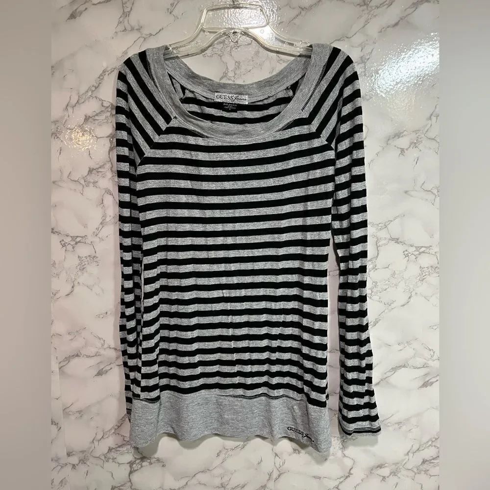 Guess Women's Black and Silver Top Size M